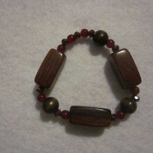 Red & Wood Stretch Bracelet